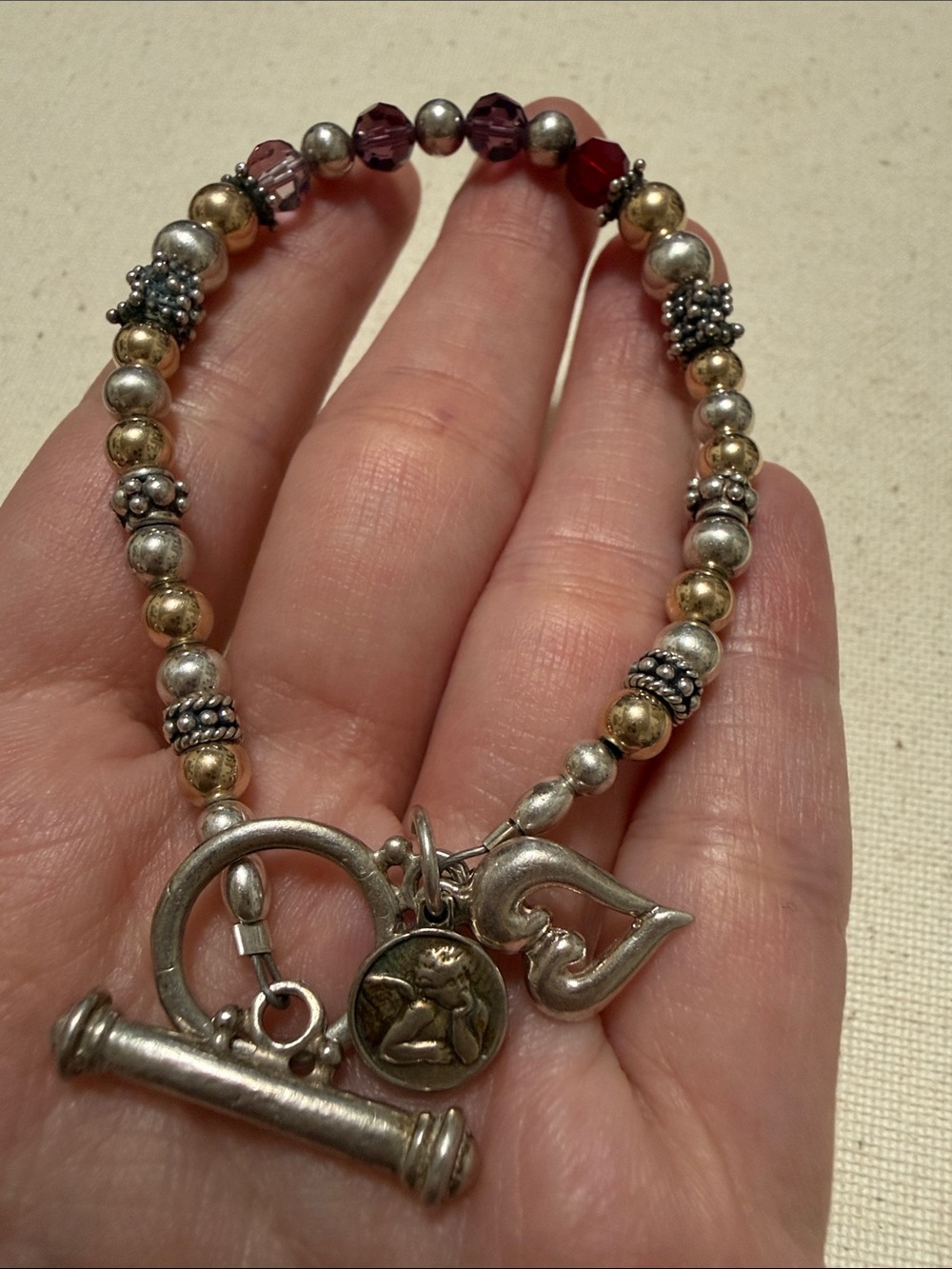 Sterling Silver 925 Toggle Charm Bracelet 8’
